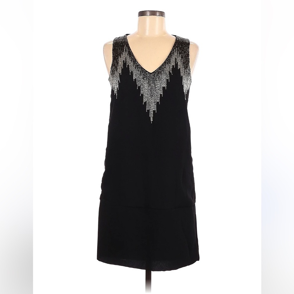 H&M Women’s Black Sheath Shift Dress V-Neck Sleeveless Size 6 LBD Cocktail Party